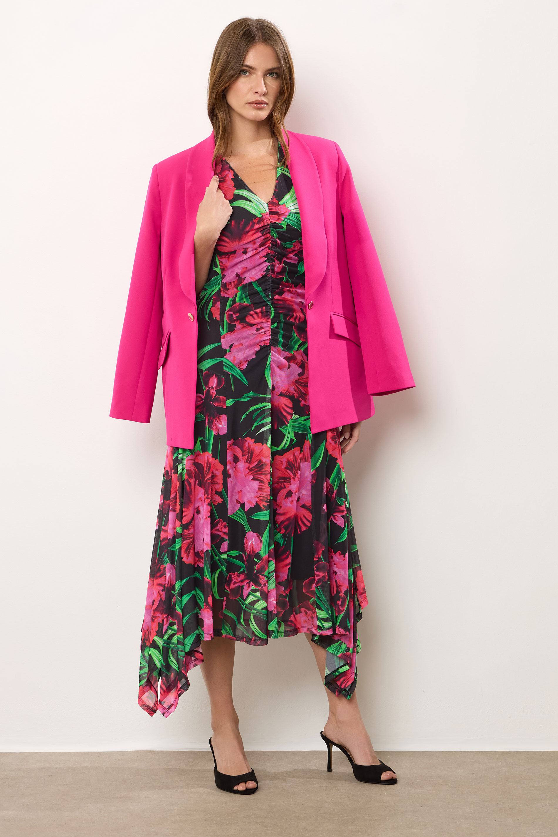 STAR Black Mesh Floral Hanky Hem Midi Dress | StarByJM 2