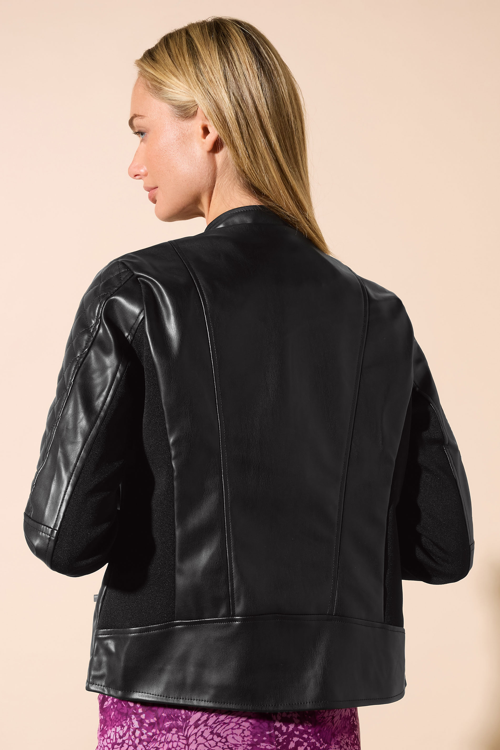 STAR Black Collarless Faux Leather Jacket | STAR x JM 5