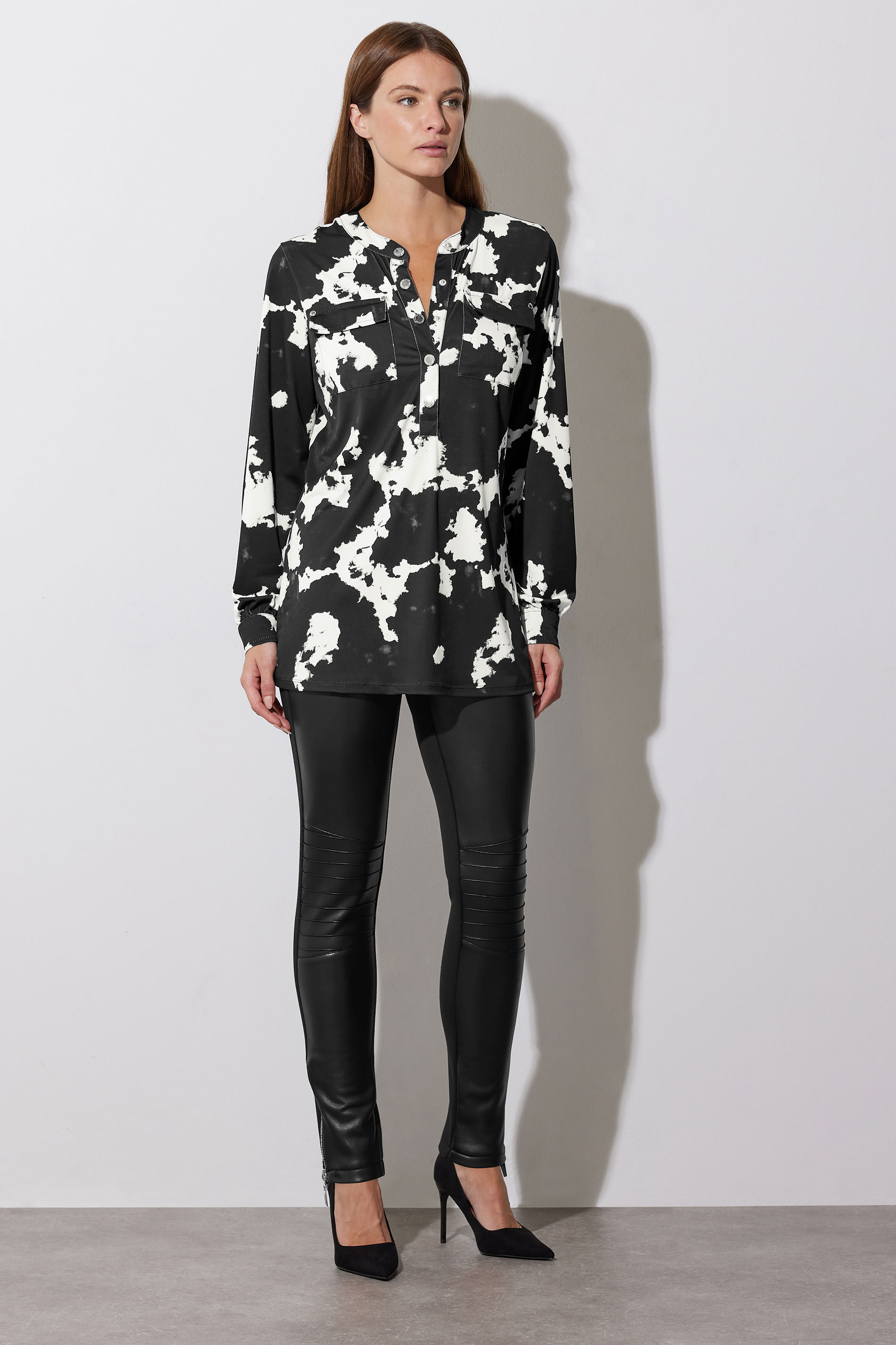 STAR Black Abstract Print Military Button Shirt | StarByJM 1