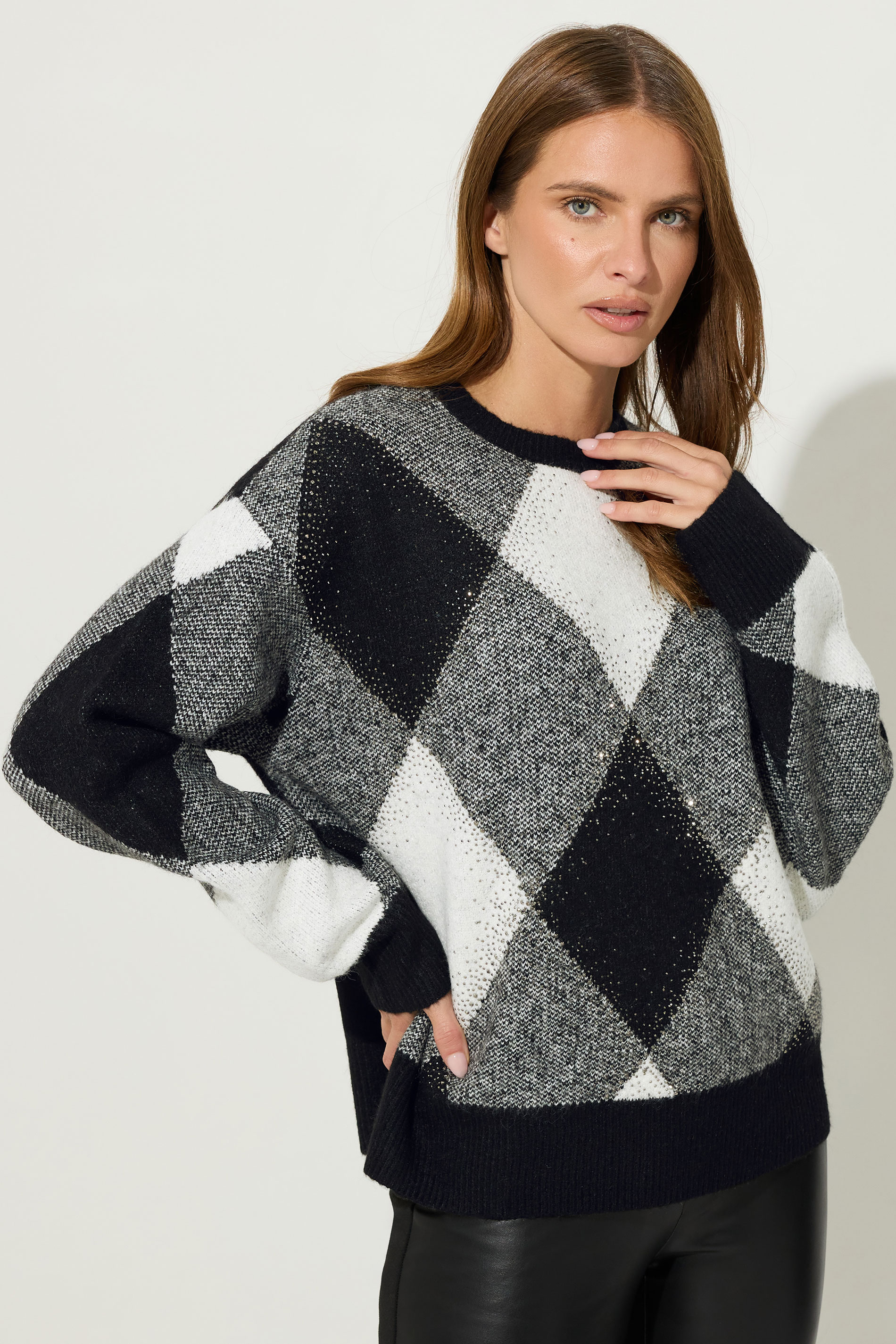 STAR Black Argyle Knitted Jumper | StarByJM 1