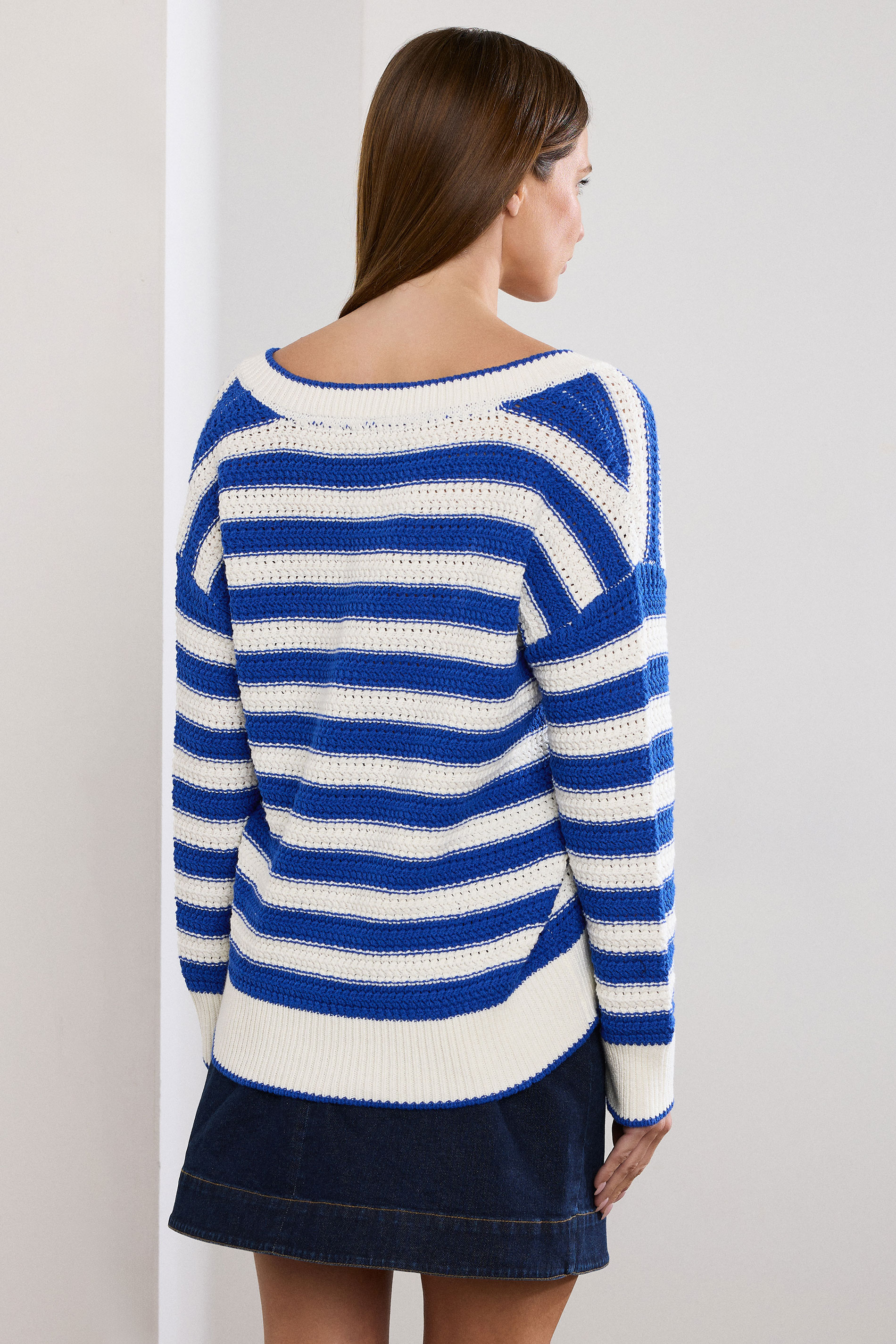 STAR Blue Knitted Stripe V-Neckline Jumper | StarByJM 4