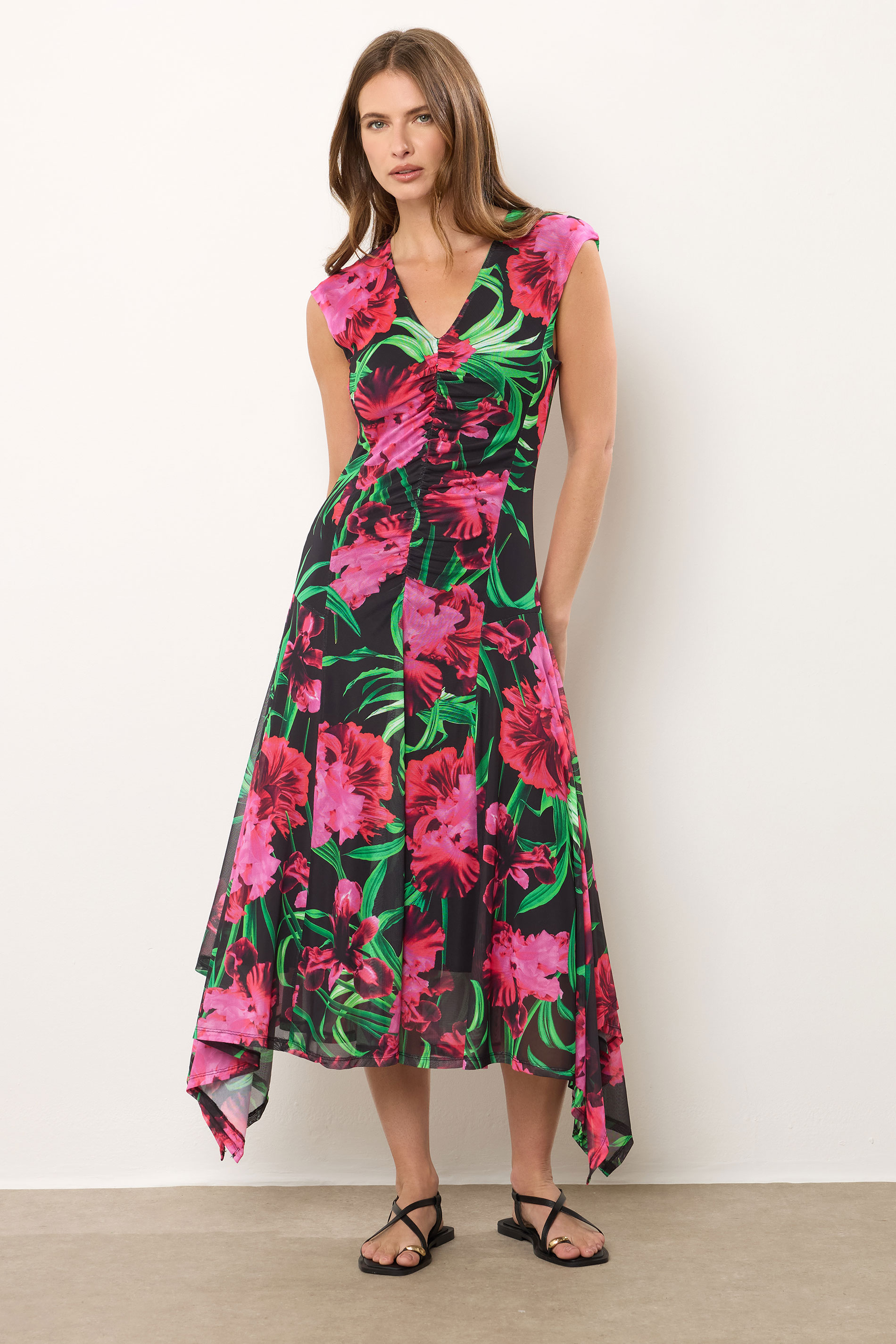 STAR Black Mesh Floral Hanky Hem Midi Dress | StarByJM 3