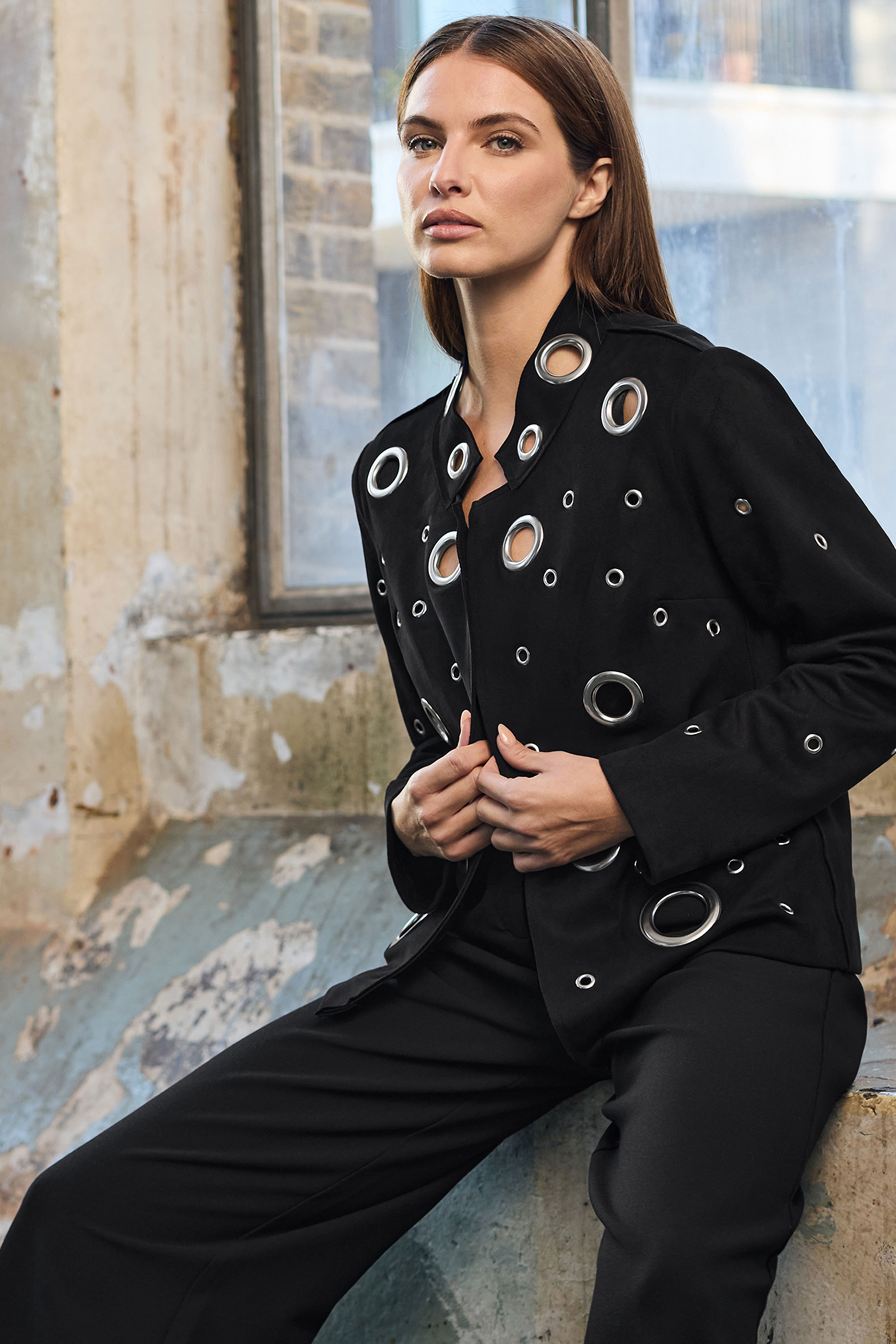 STAR Black Eyelet Detail Tailored Jacket | StarByJM 1