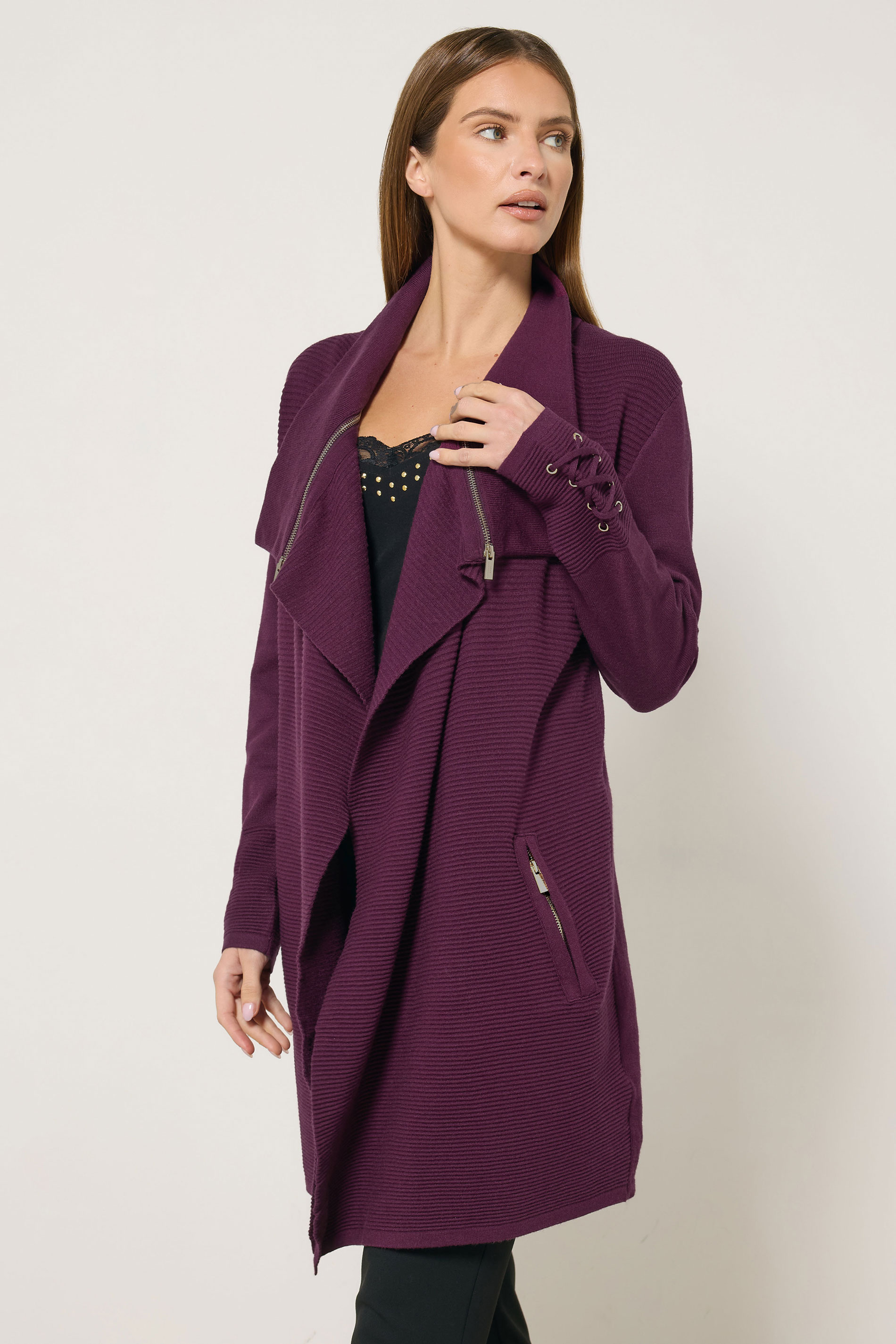 STAR Burgundy Red Zip Detail Cardigan | StayByJM 1