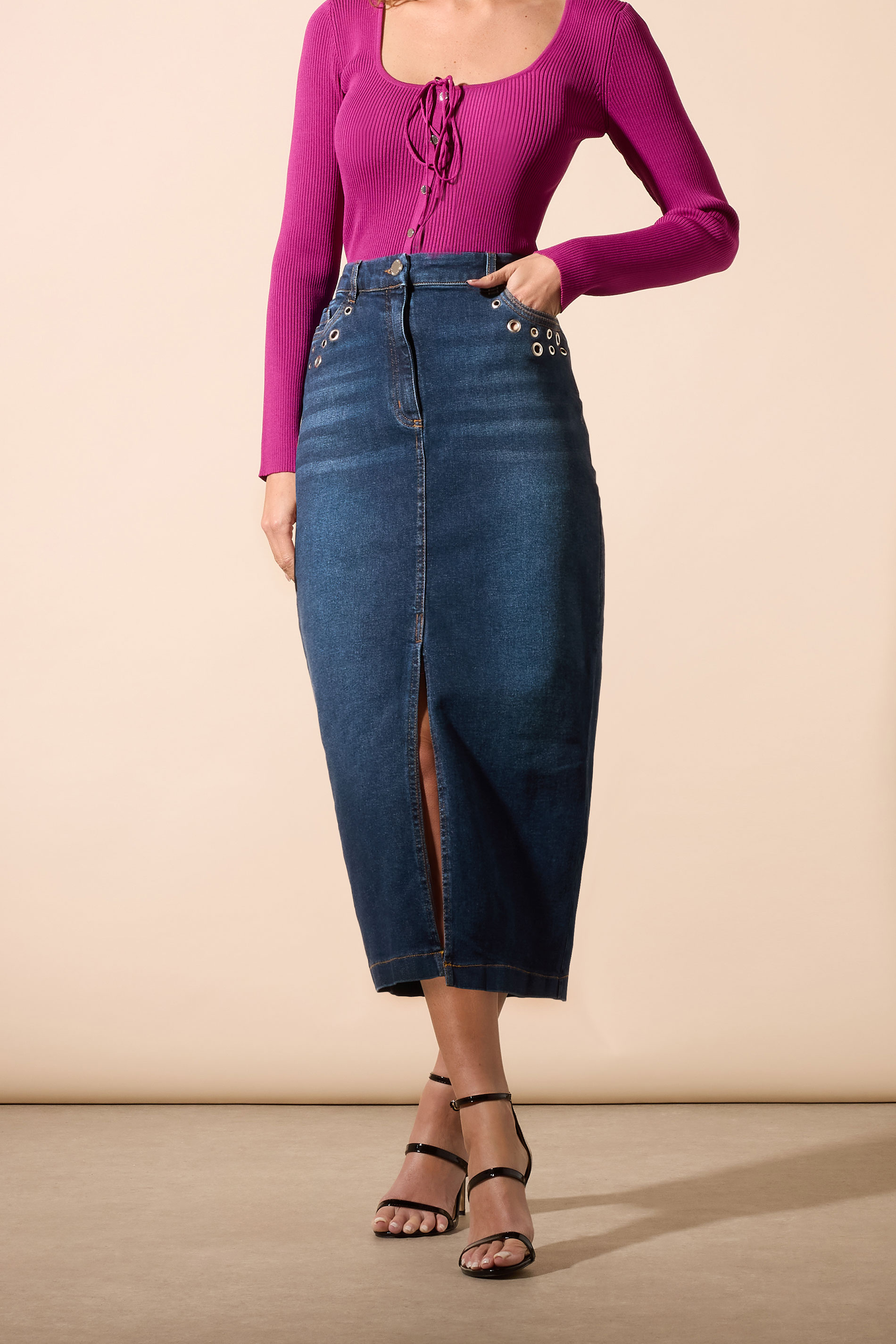 STAR Blue Eyelet Midi Denim Skirt | StarByJM 2