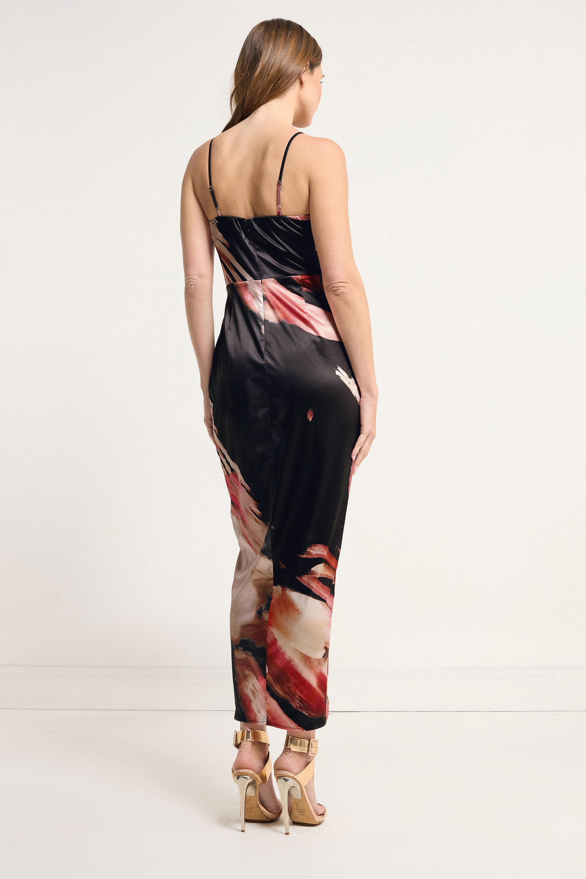 STAR Black Abstract Satin Corset Cowl Wrap Dress | StarByJM 4