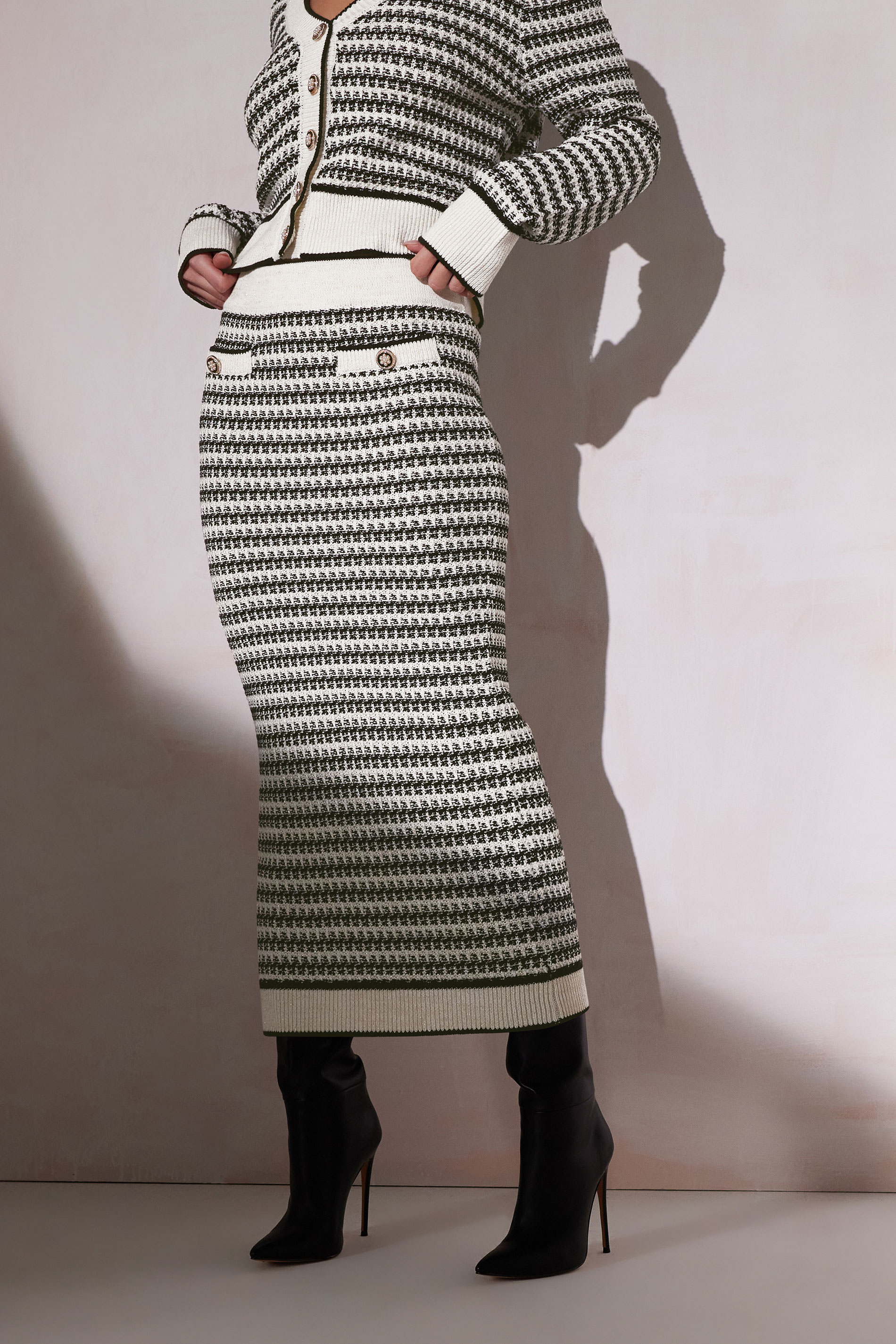 STAR White Knit Metallic Striped Maxi Skirt | StarByJM 2