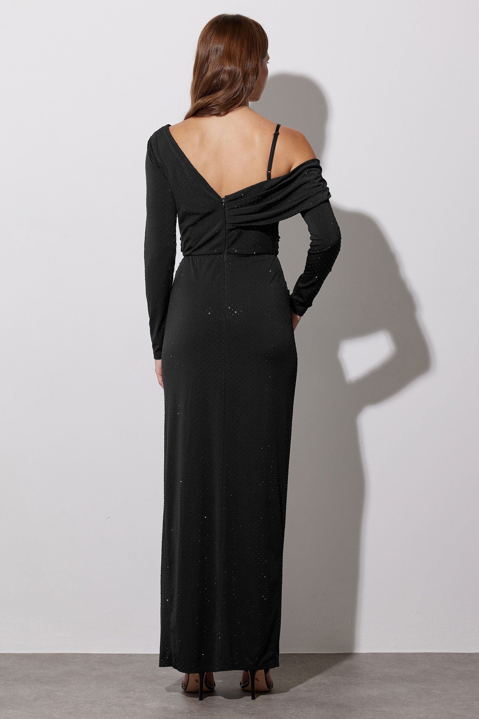 STAR Black Diamante One Shoulder Maxi Dress | STAR x JM 3