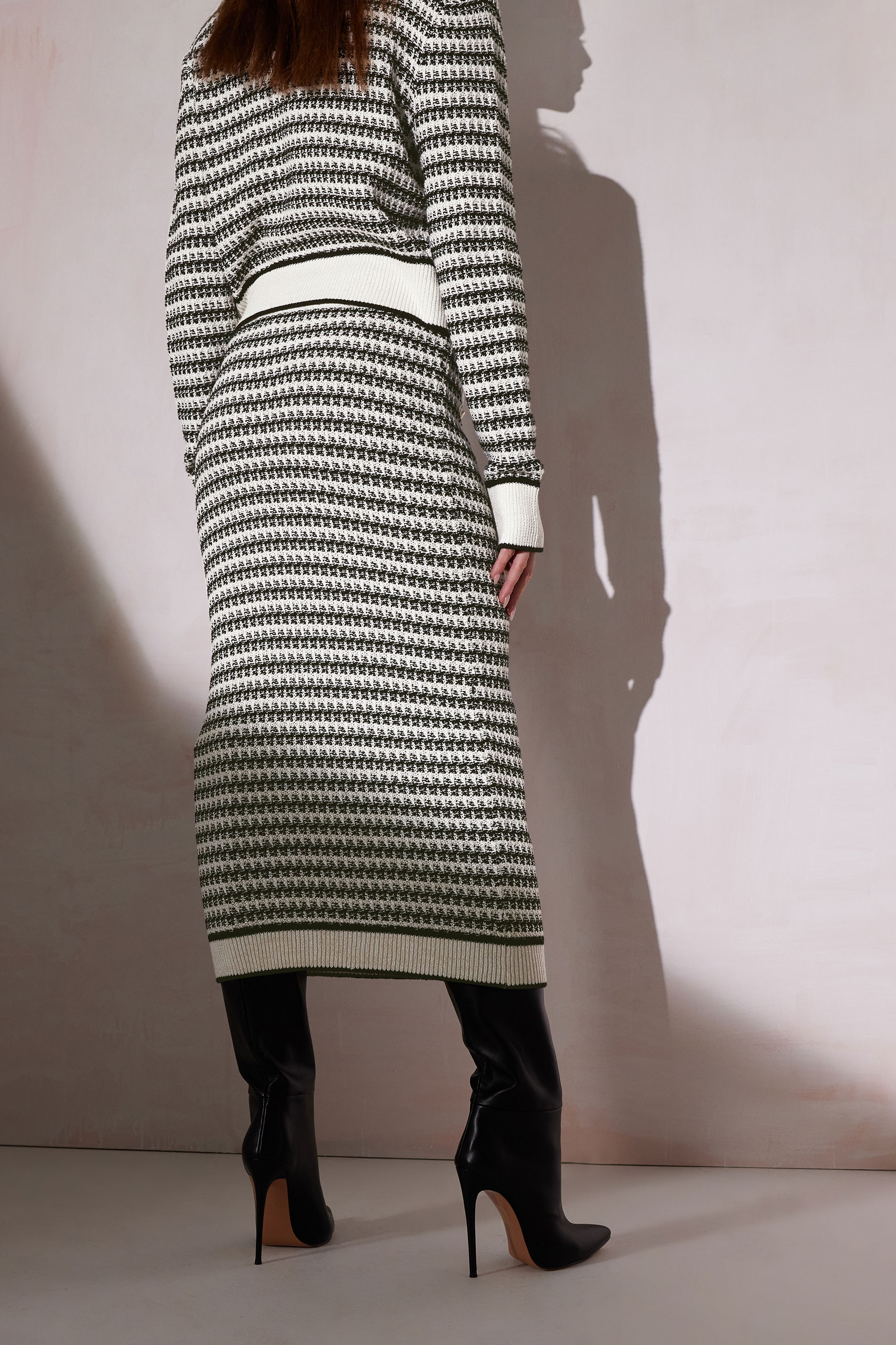 STAR White Knit Metallic Striped Maxi Skirt | StarByJM 4