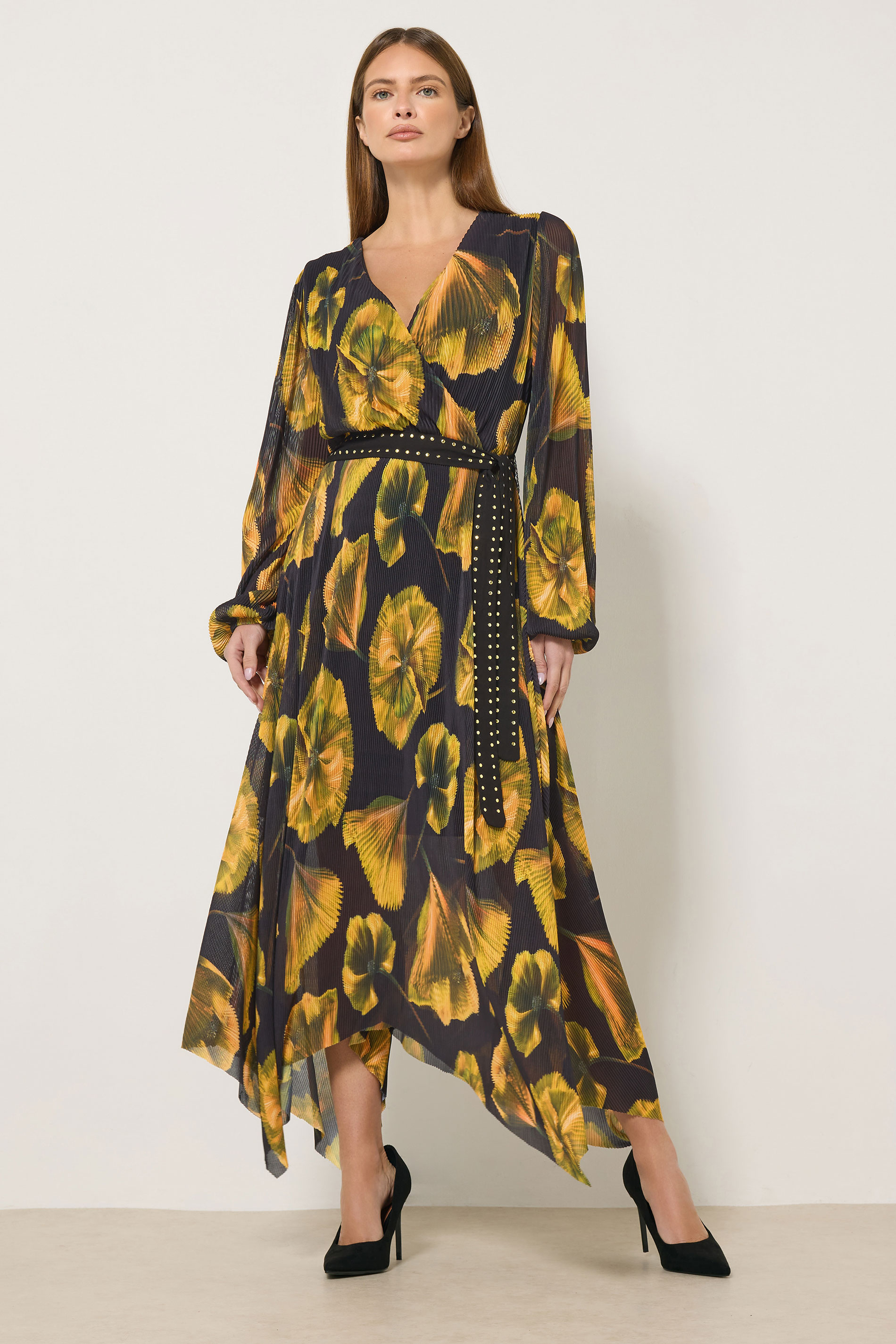 STAR Black Floral Mesh Pleated Maxi Dress | StarByJM 1