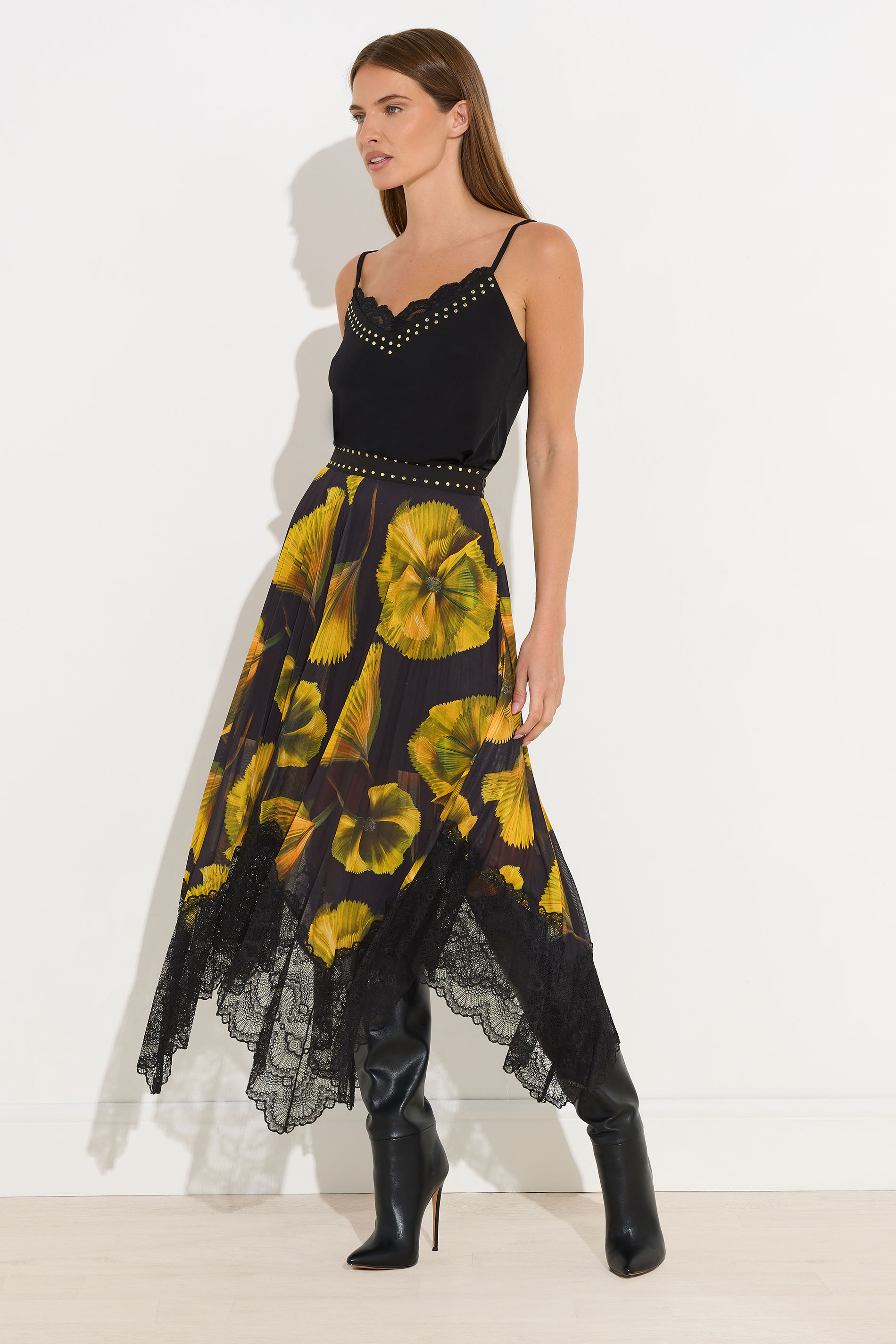 STAR Yellow Floral Pleated Mesh Skirt | StarByJM 2