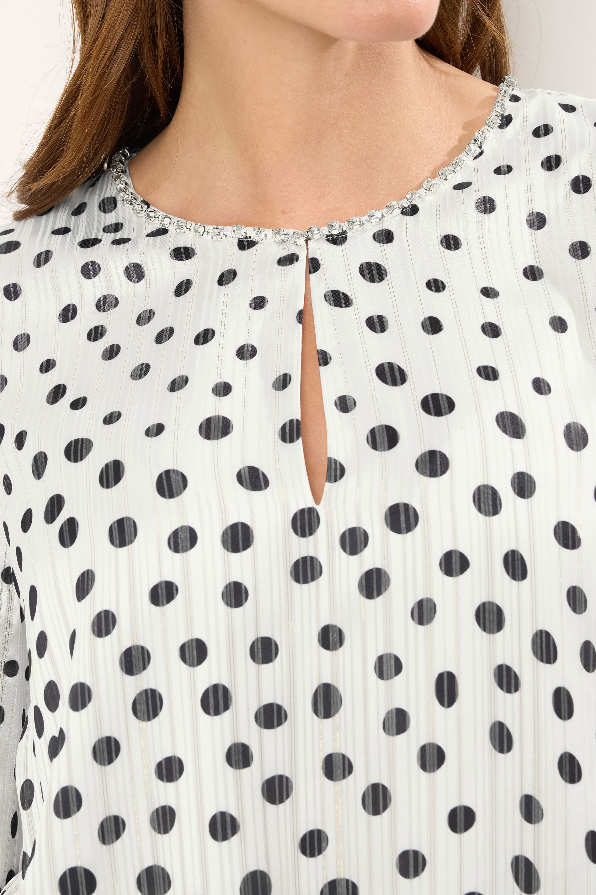 STAR White Sheer Spot Embellished Trim Blouse | StarByJM 3