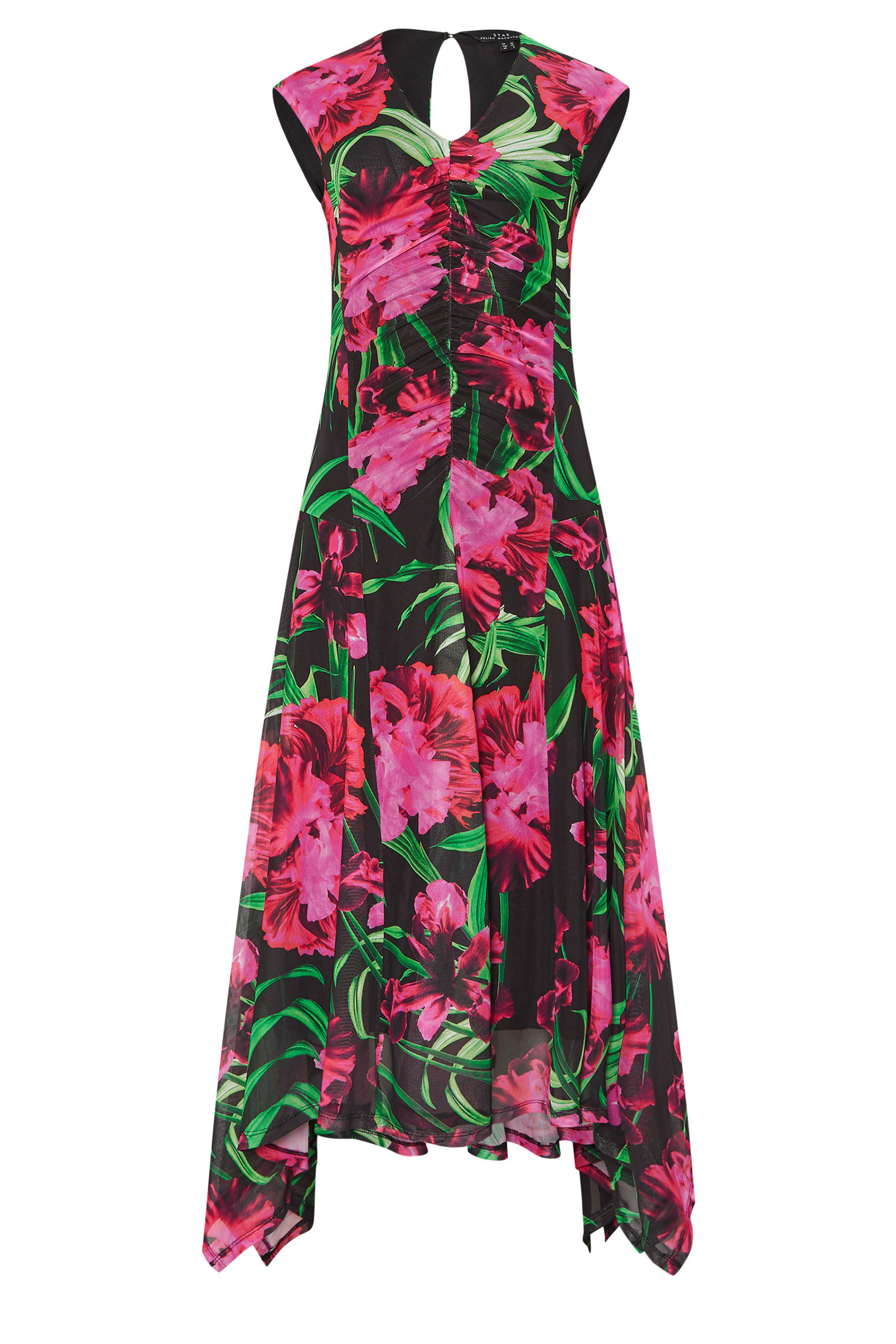 STAR Black Mesh Floral Hanky Hem Midi Dress | StarByJM 6