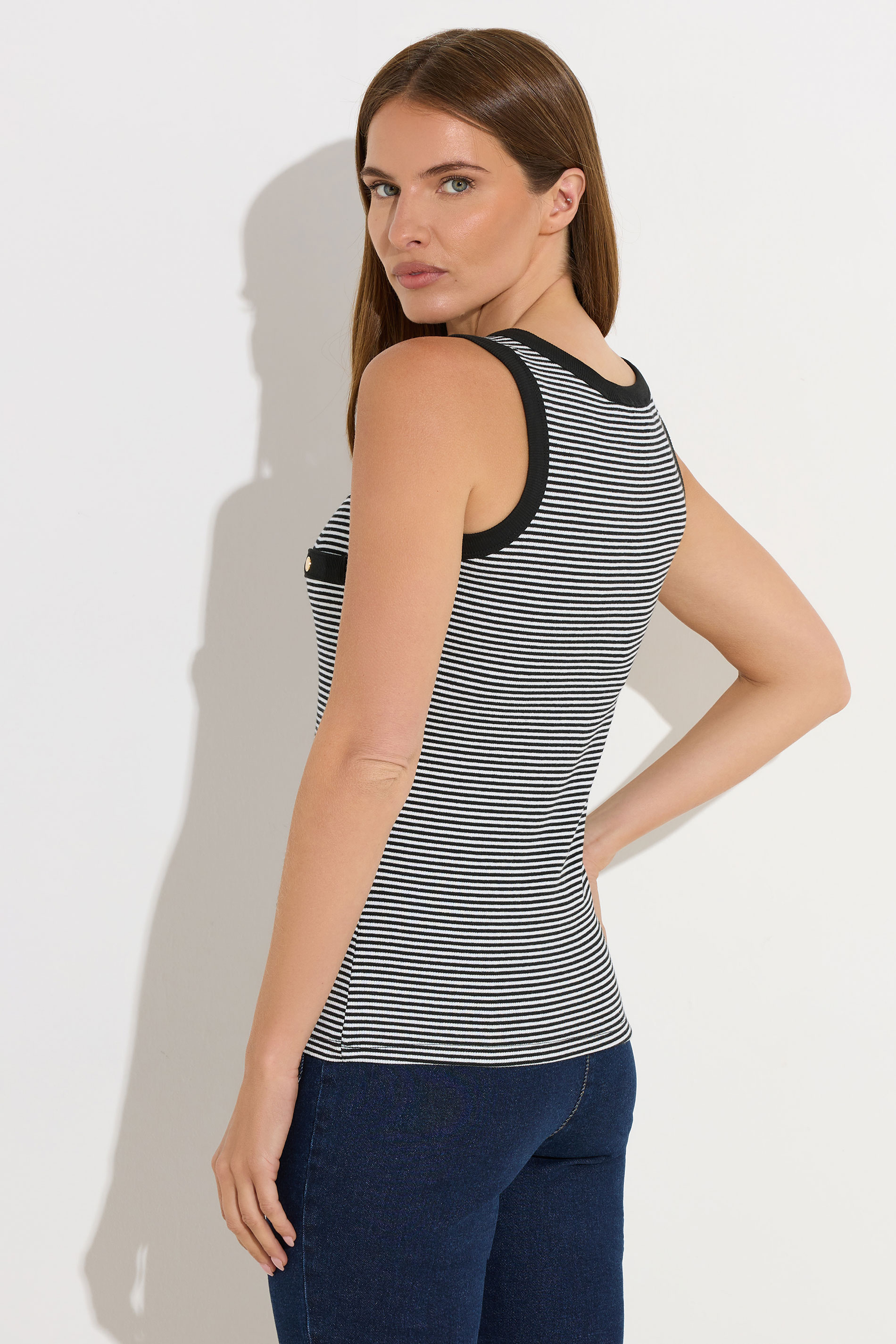 STAR Black Striped Ribbed Button Vest Top | StarByJM 3