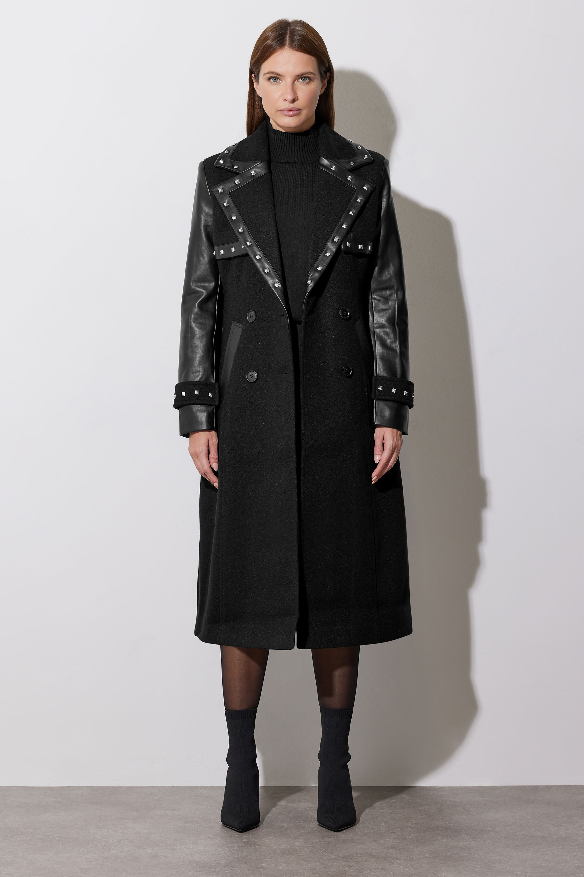 STAR Black Faux Leather Studded Trench Coat | STAR x JM 3