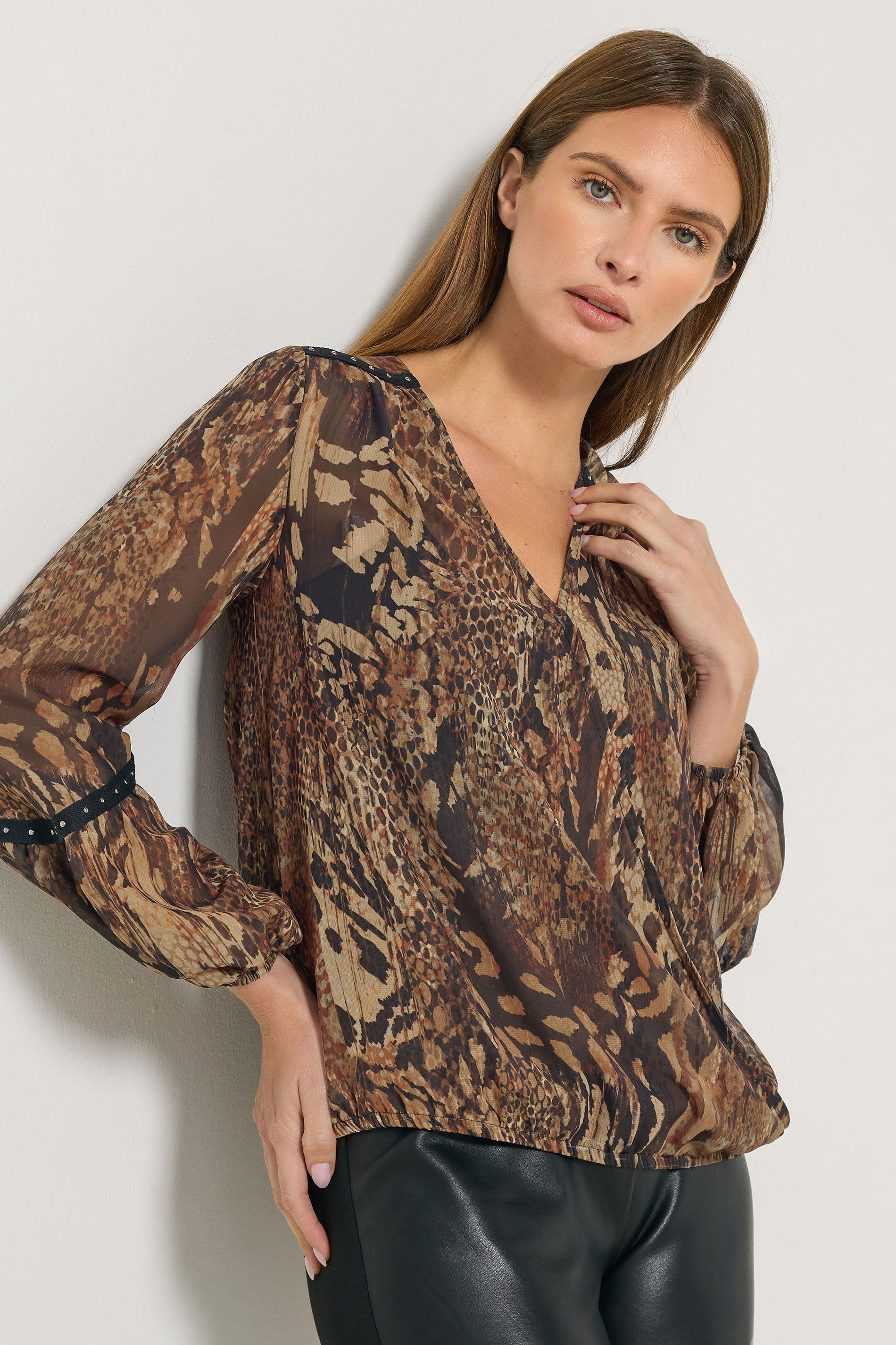 STAR Brown Animal Print Stud Blouse | StarByJM 1