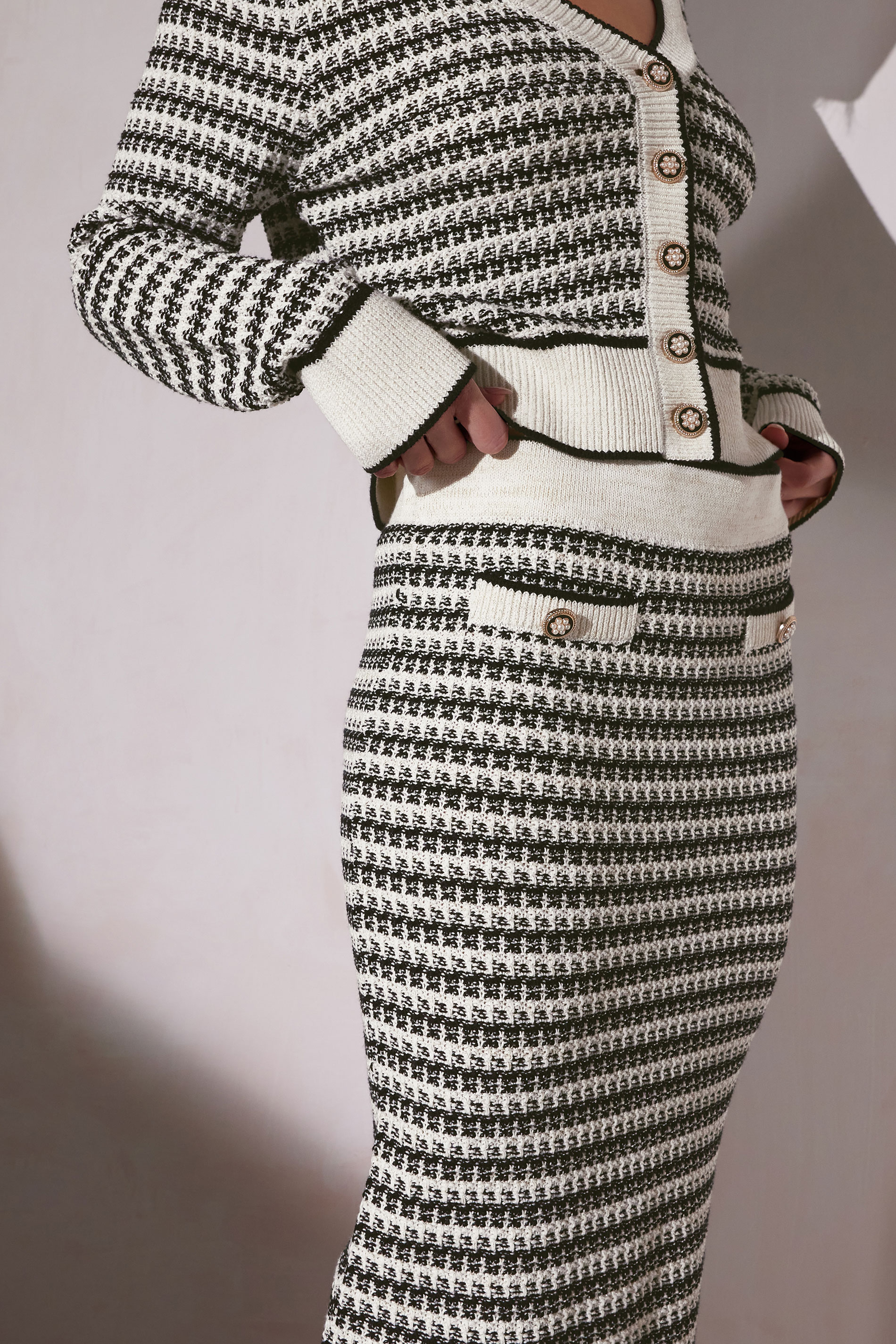 STAR White Knit Metallic Striped Maxi Skirt | StarByJM 5