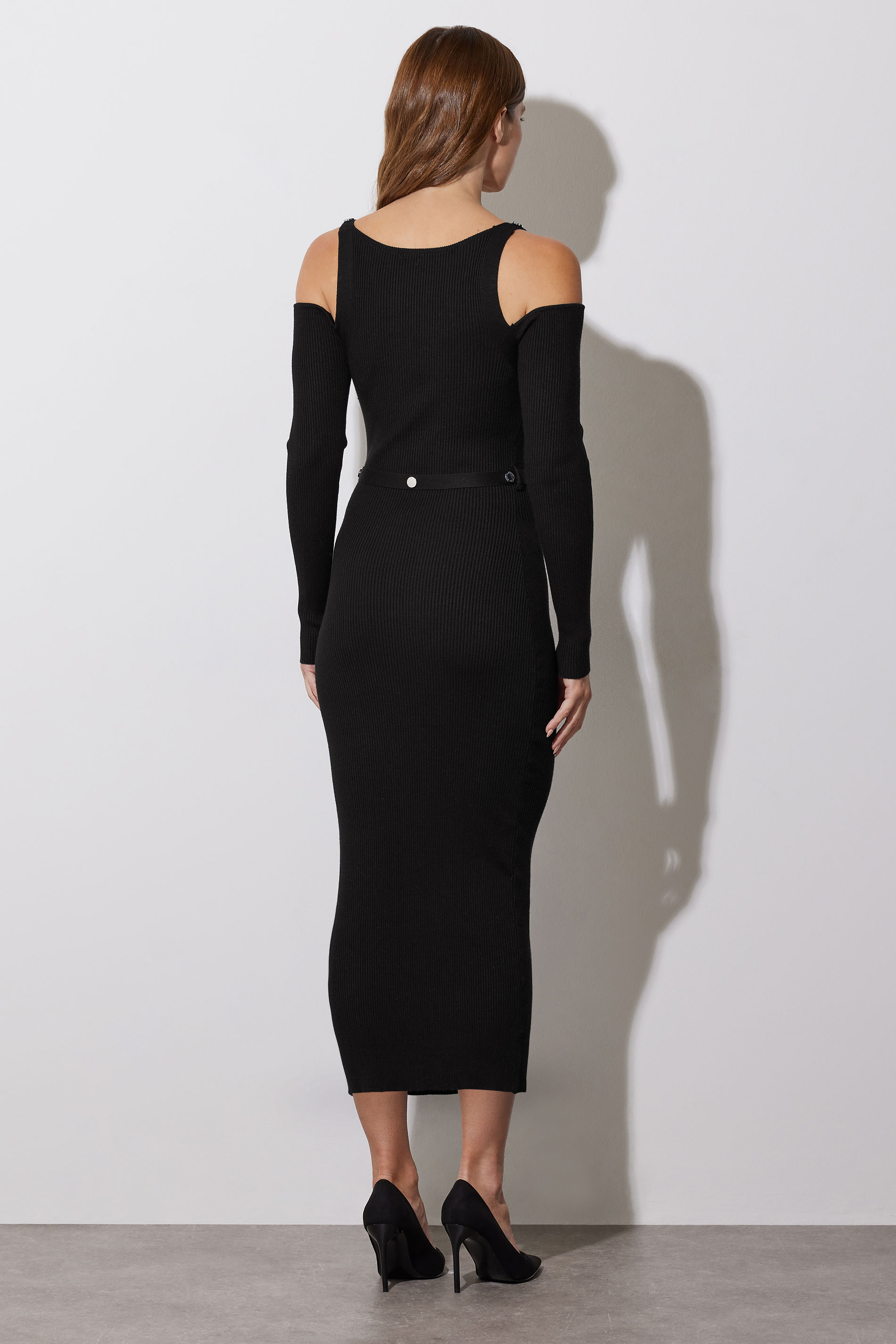 STAR Black Ribbed Stud Knitted Maxi Dress | STAR x JM 5