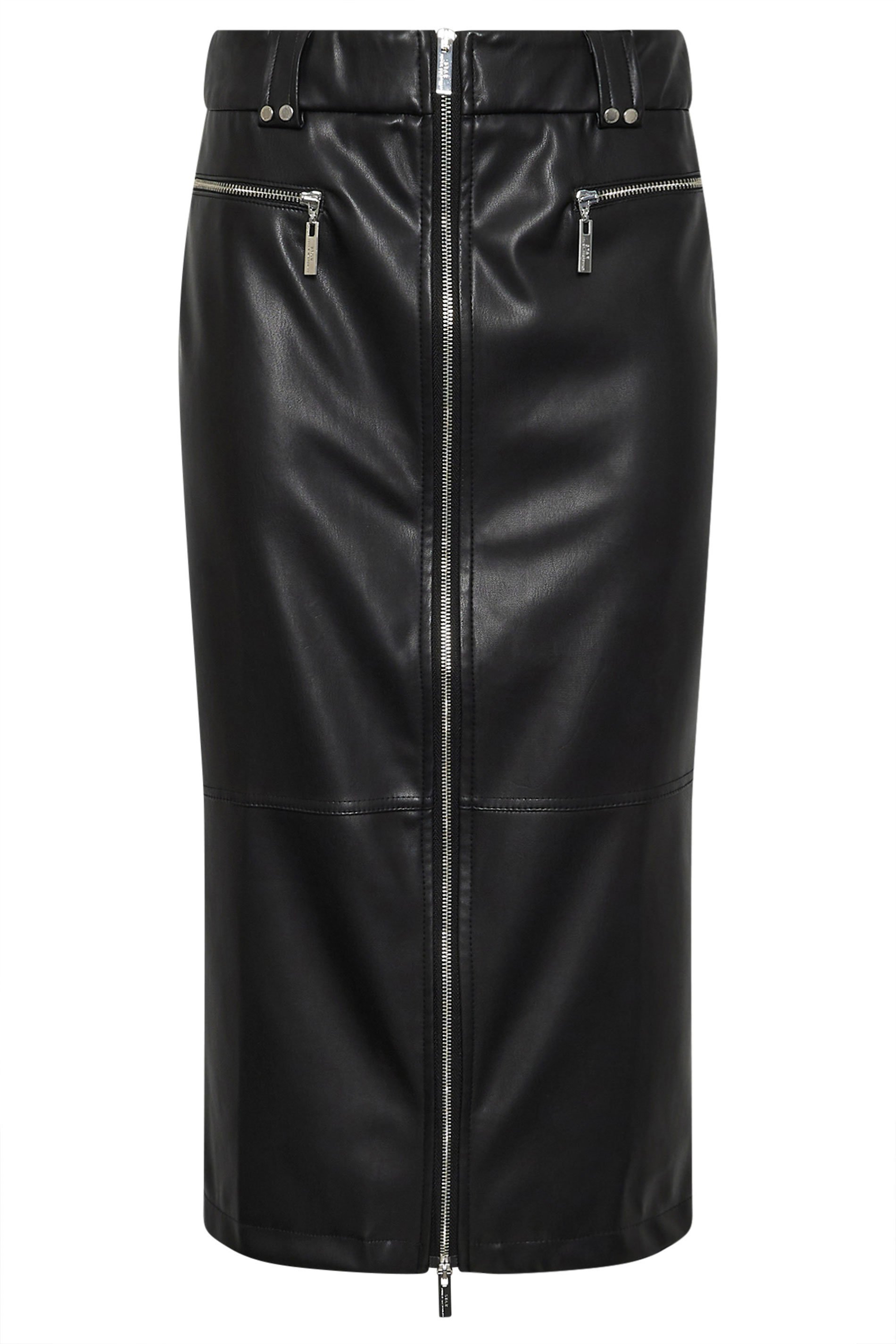 STAR Black Faux Leather Zip Detail Skirt