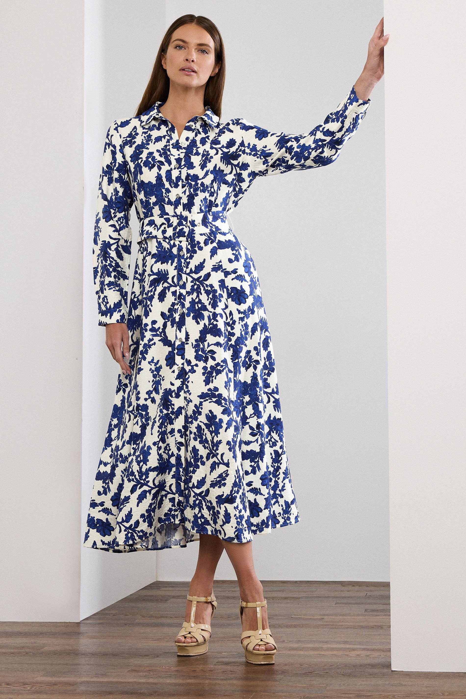 STAR White & Blue Floral Print Shirt Dress | StarByJM 1
