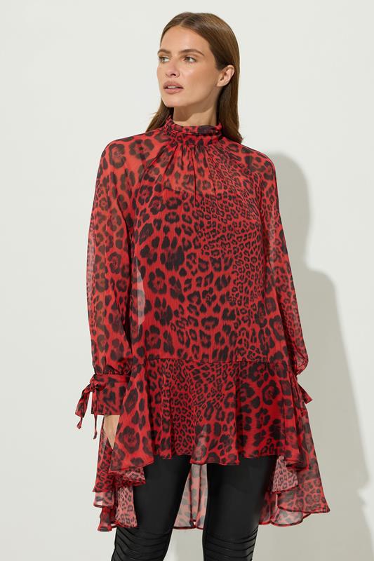 Women's Animal Print Tops STAR Red Leopard Print Dipped Hem Tunic Top