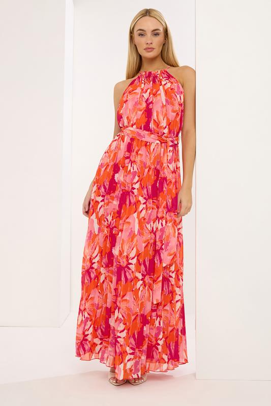 Women's Maxi Dresses STAR Pink Blurred Floral Pleated Dress