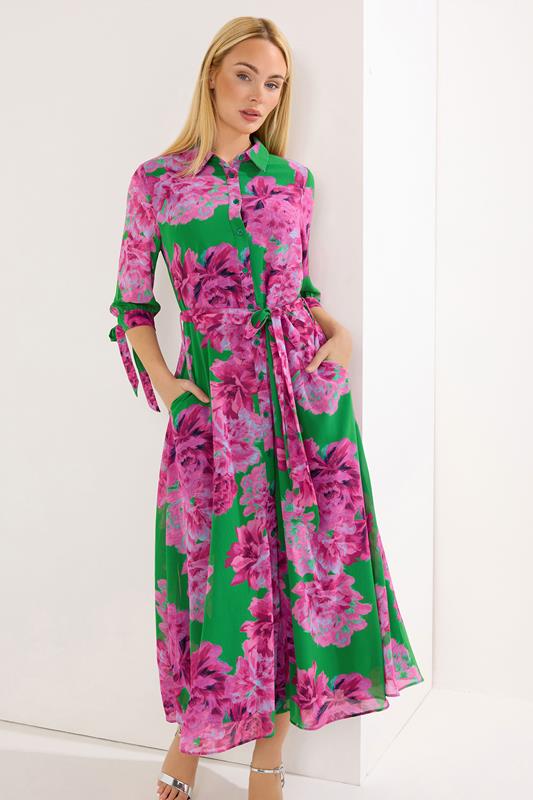 Women's Maxi Dresses STAR Green Floral Shirt Dress