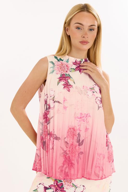 Women's Evening Tops STAR Pink Floral Pleated Top