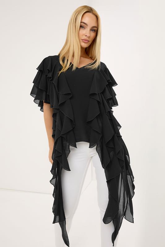 Women's Evening Tops STAR Black Mesh Ruffle Blouse