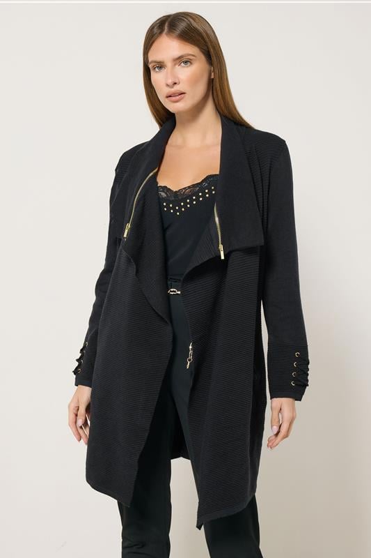 Women's Cardigans STAR Black Zip Detail Cardigan