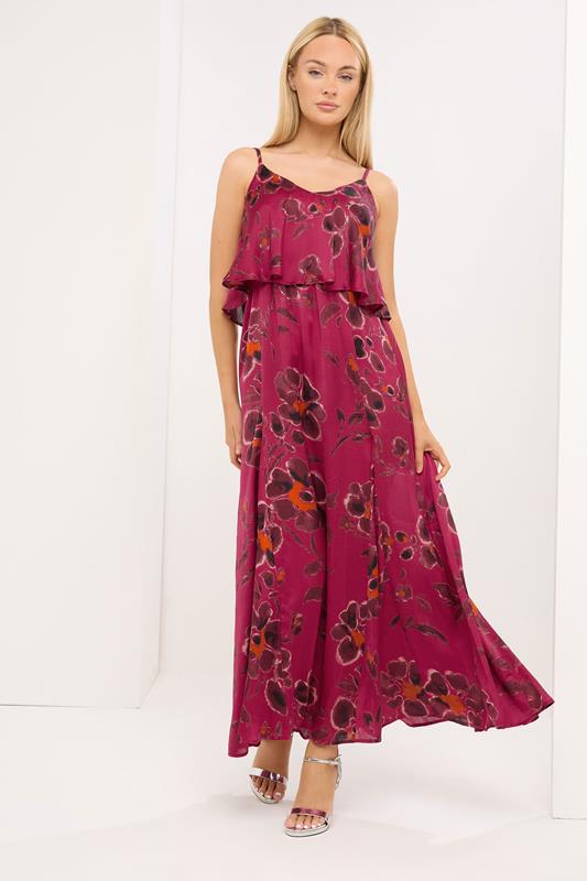 Women's Maxi Dresses STAR Red Floral Satin Maxi Dress