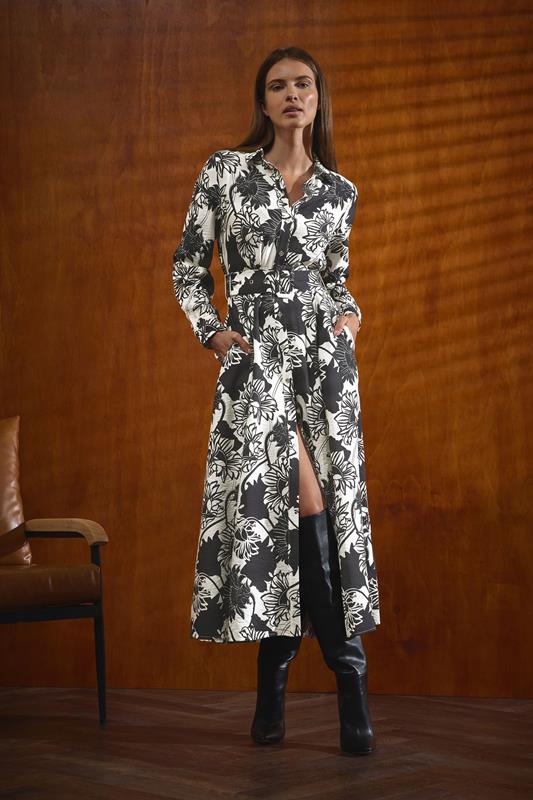 Women's Printed Dresses STAR Black Floral Print Button Through Midi Dress