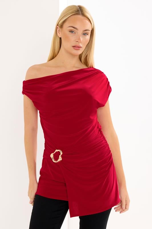 Women's Evening Tops STAR Red Buckle Detail Top
