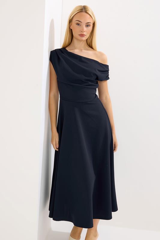 Women's Occasion Dresses STAR Navy Blue Draped Midi Skater Dress