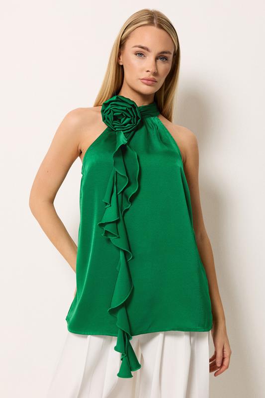 Women's Evening Tops STAR Green Halterneck Top