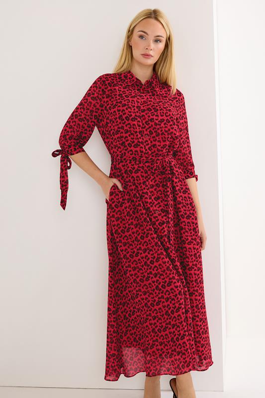 Women's Maxi Dresses STAR Red Leopard Shirt Dress