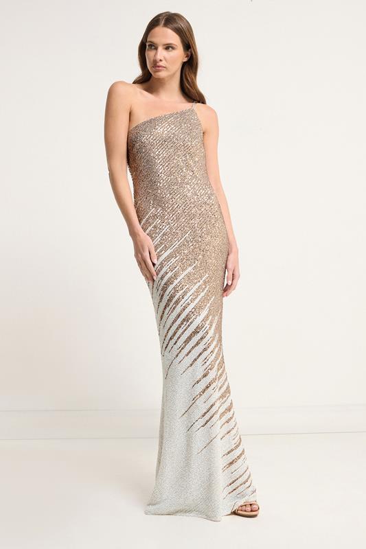 Women's Sequin Dresses STAR Nude Sequin One Shoulder Maxi Dress