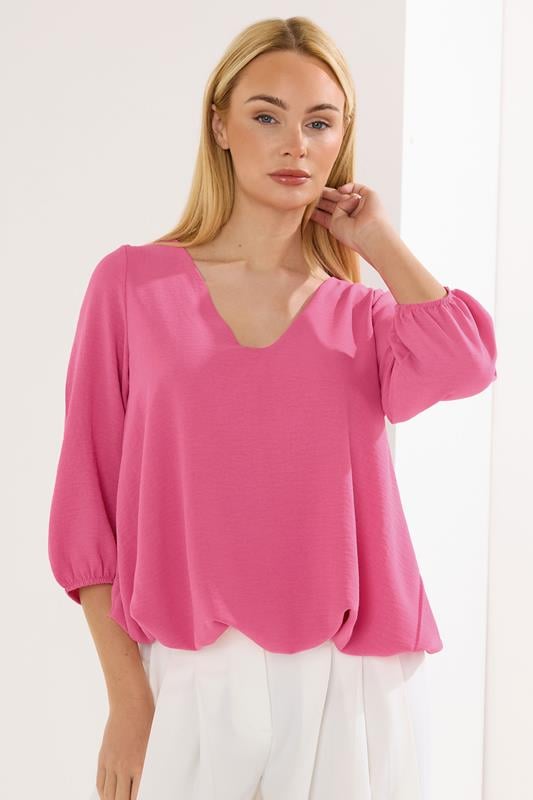 Women's Casual Tops STAR Pink Bubble Hem Top