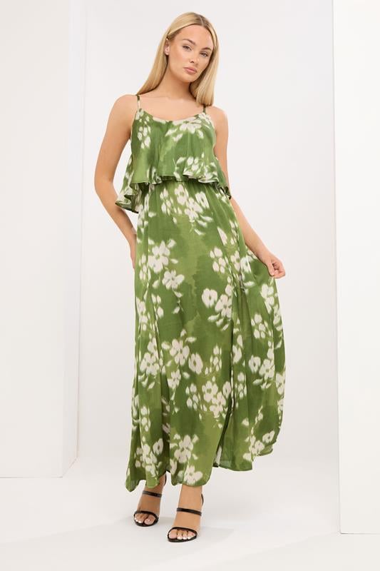 Women's Maxi Dresses STAR Green Abstract Satin Maxi Dress