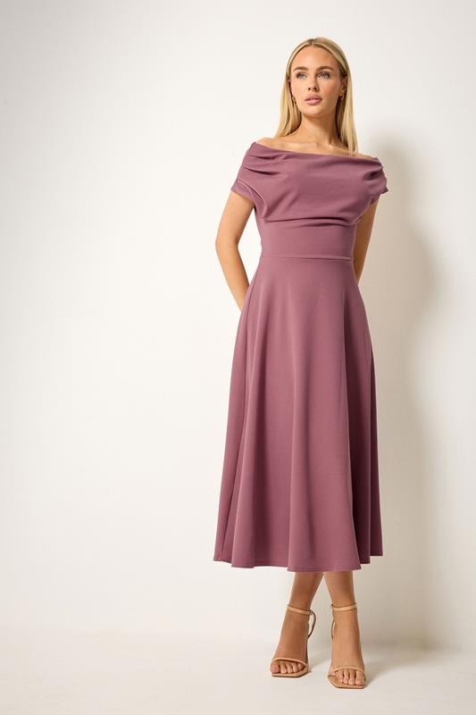 Women's Occasion Dresses STAR Mauve Purple Off Shoulder Fit and Flare Dress