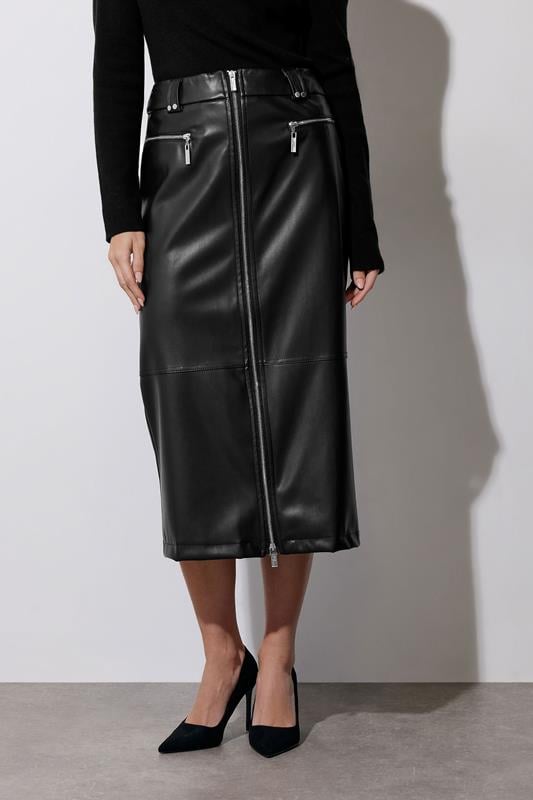 STAR Black Faux Leather Zip Detail Skirt | StarByJM 2