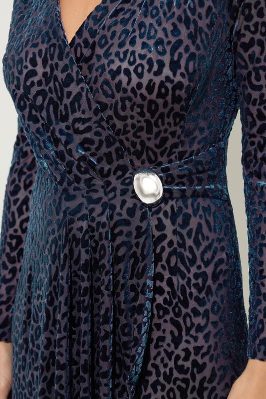 STAR Navy Blue Velvet Leopard Wrap Dress | StarByJM 5