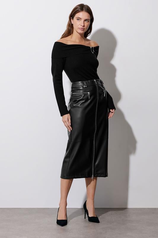 Women's Mini Skirts STAR Black Faux Leather Zip Detail Skirt