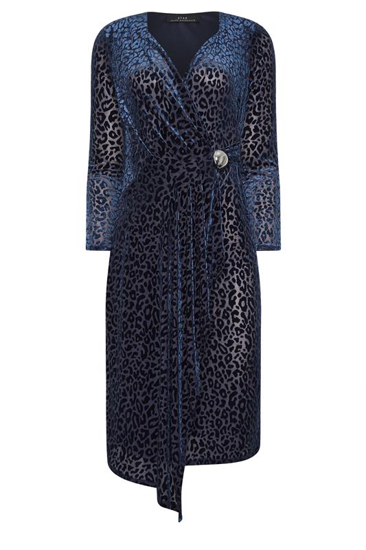 STAR Navy Blue Velvet Leopard Wrap Dress | StarByJM 6