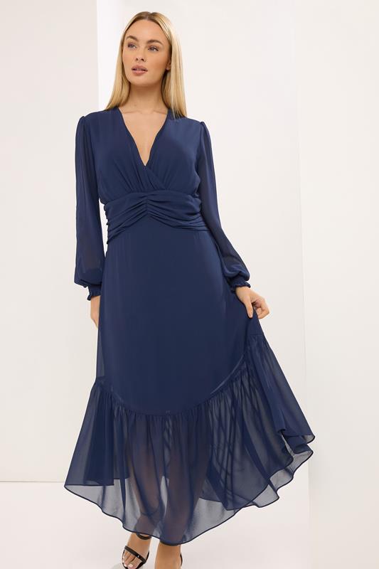 Women's Occasion Dresses STAR Navy Blue Pleated Maxi Dress