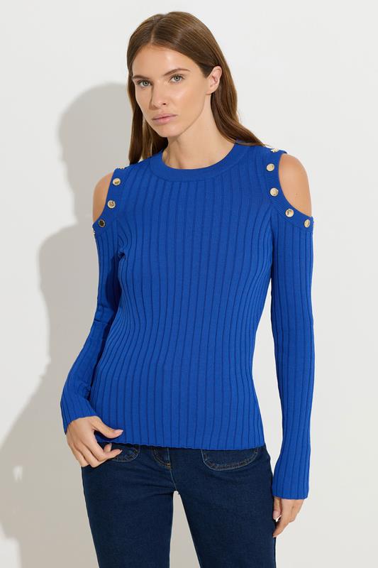 STAR Blue Button Detail Cold Shoulder Jumper | StarByJM 2