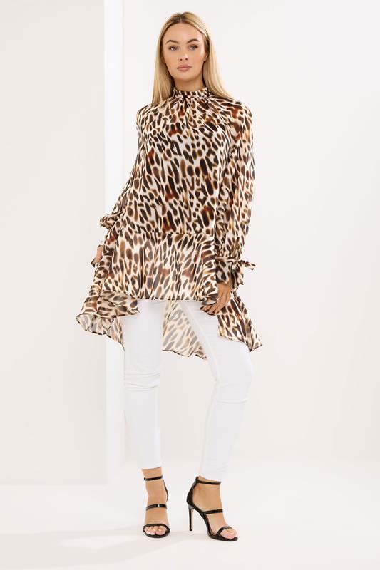 Women's Printed Tops STAR Brown Animal Print Dipped Hem Tunic Top