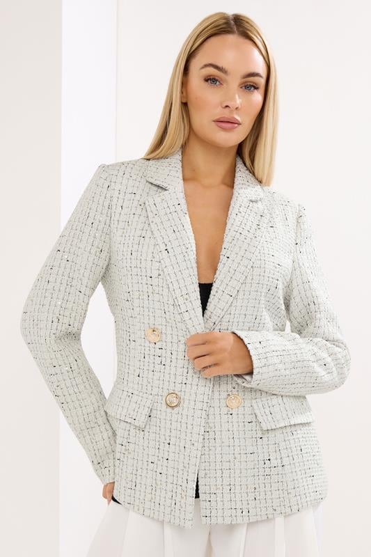 Women's Blazers STAR White Boucle Checked Blazer