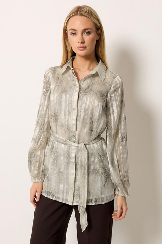 Women's Printed Tops STAR Grey Snake Print Tie Belt Longline Shirt