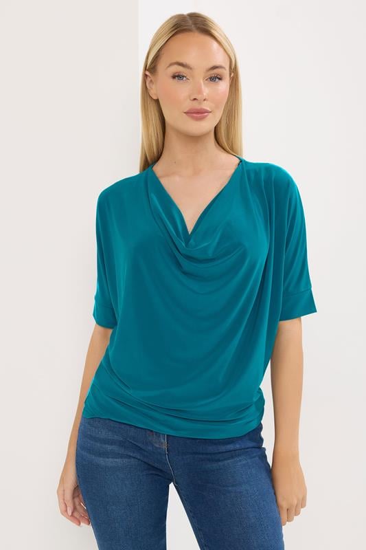Women's Evening Tops STAR Teal Green Cowl Neck Top